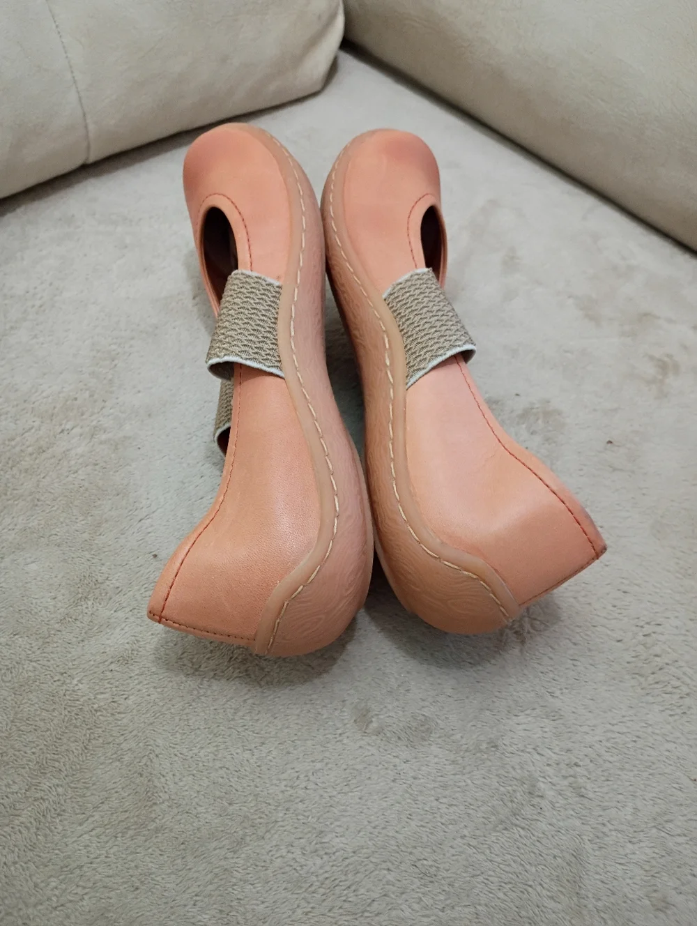 Peach Leather Mary Jane Flats with Elastic Strap - Picture 6 of 10